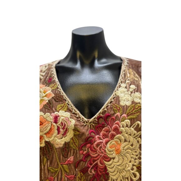 Johnny Was Embroidered Velvet Brown Dress With Rose Floral Design M - Picture 5 of 7